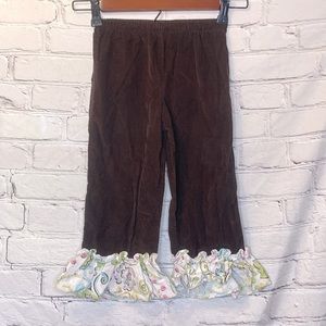 Le’ Za Me Brown Corduroy Ruffle Floral Bottom Pants Size 2T